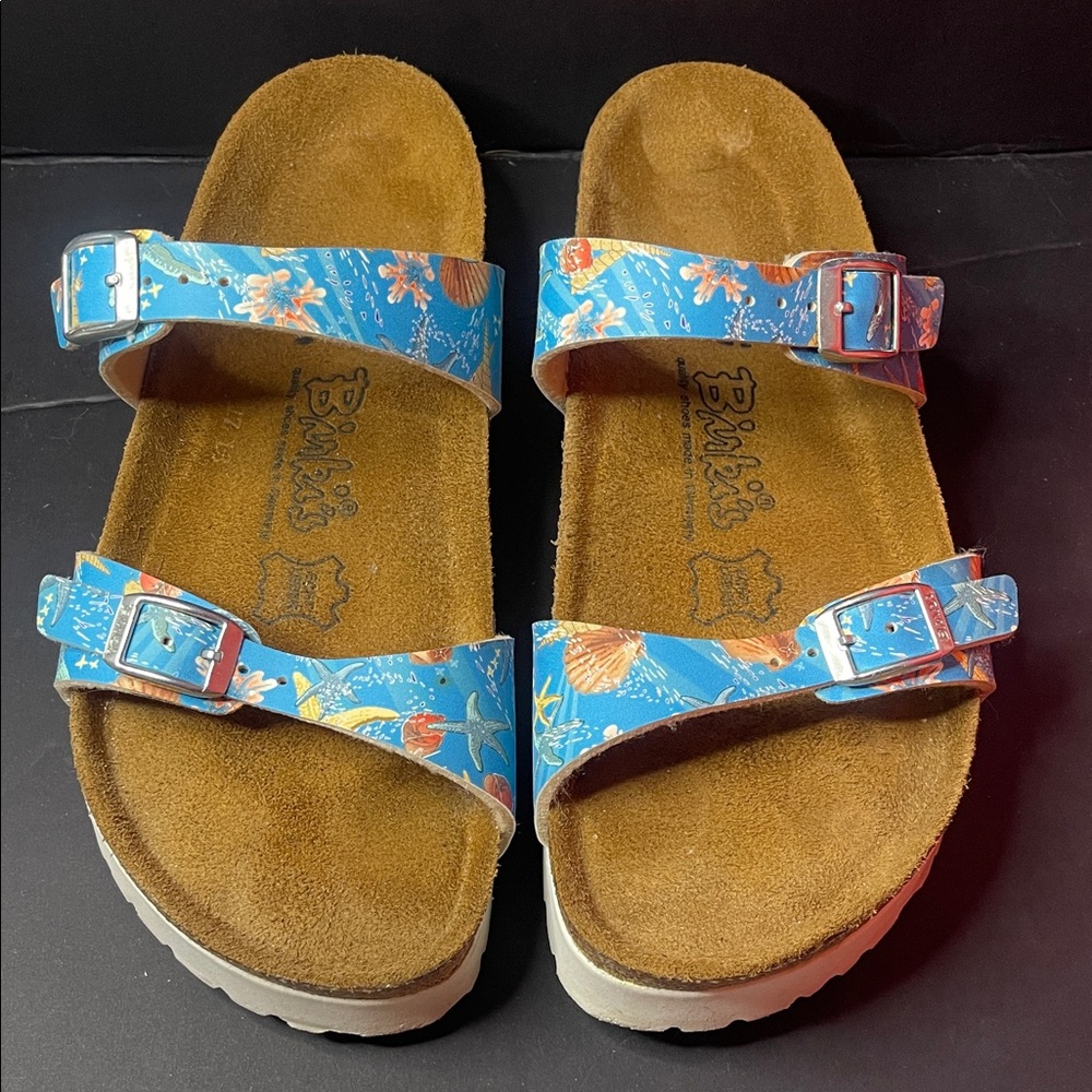 Birkenstock with blue colorful leather strap